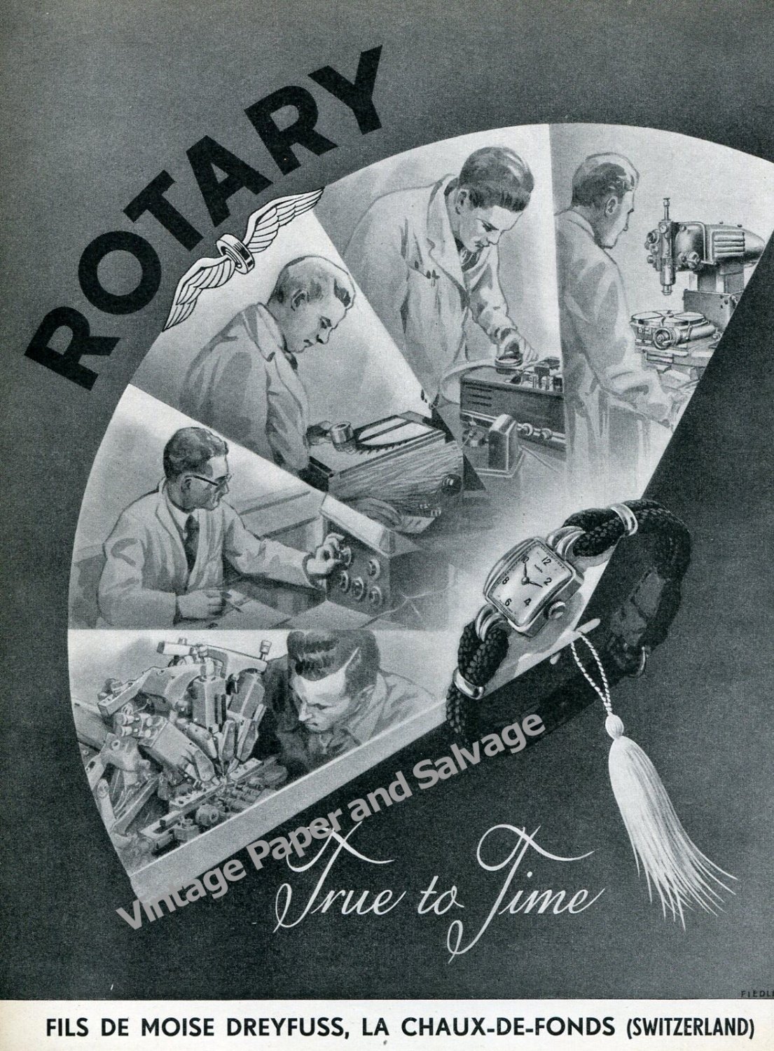 Vintage 1946 Rotary Watch Co Fils de Moise Dreyfuss Switzerland Swiss Ad Advert Suisse