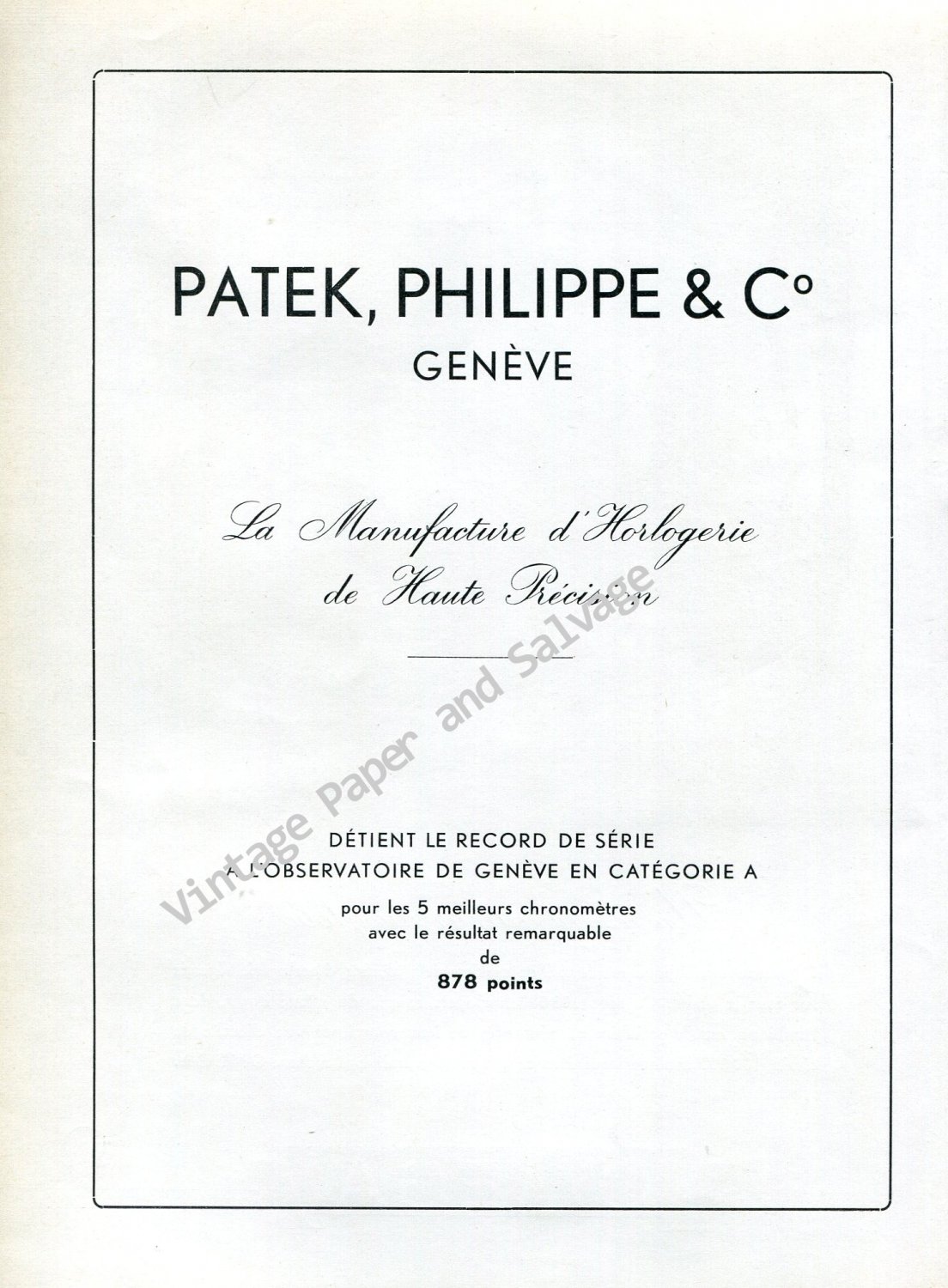 Patek Philippe & Co Watch Co Geneve Switzerland Vintage 1946 Swiss Ad Advert Suisse