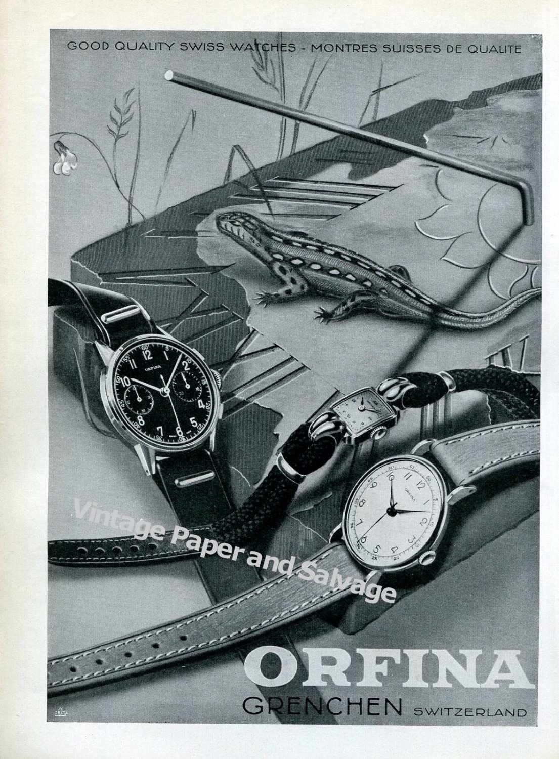 Orfina Watch Company Grenchen Switzerland Vintage 1946 Swiss Ad Advert Suisse 1940s