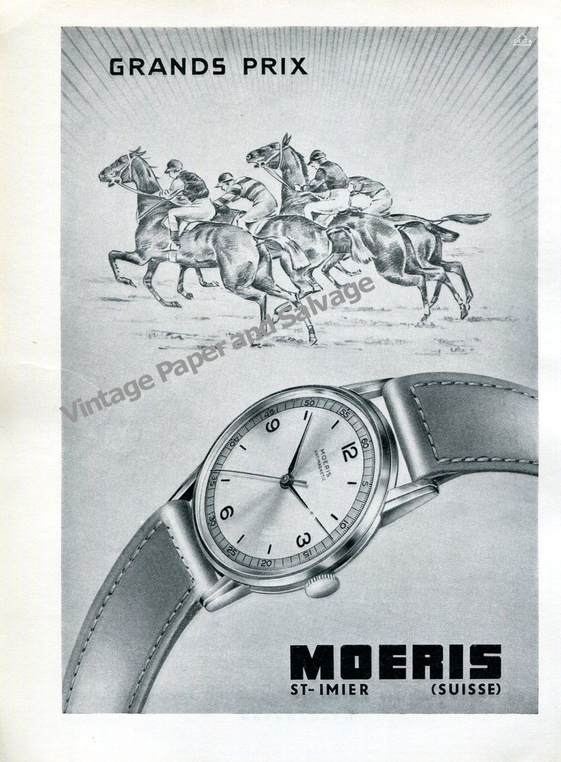 Moeris Watch Company St-Imier Switzerland Vintage 1946 Swiss Ad Advert Suisse 1940s