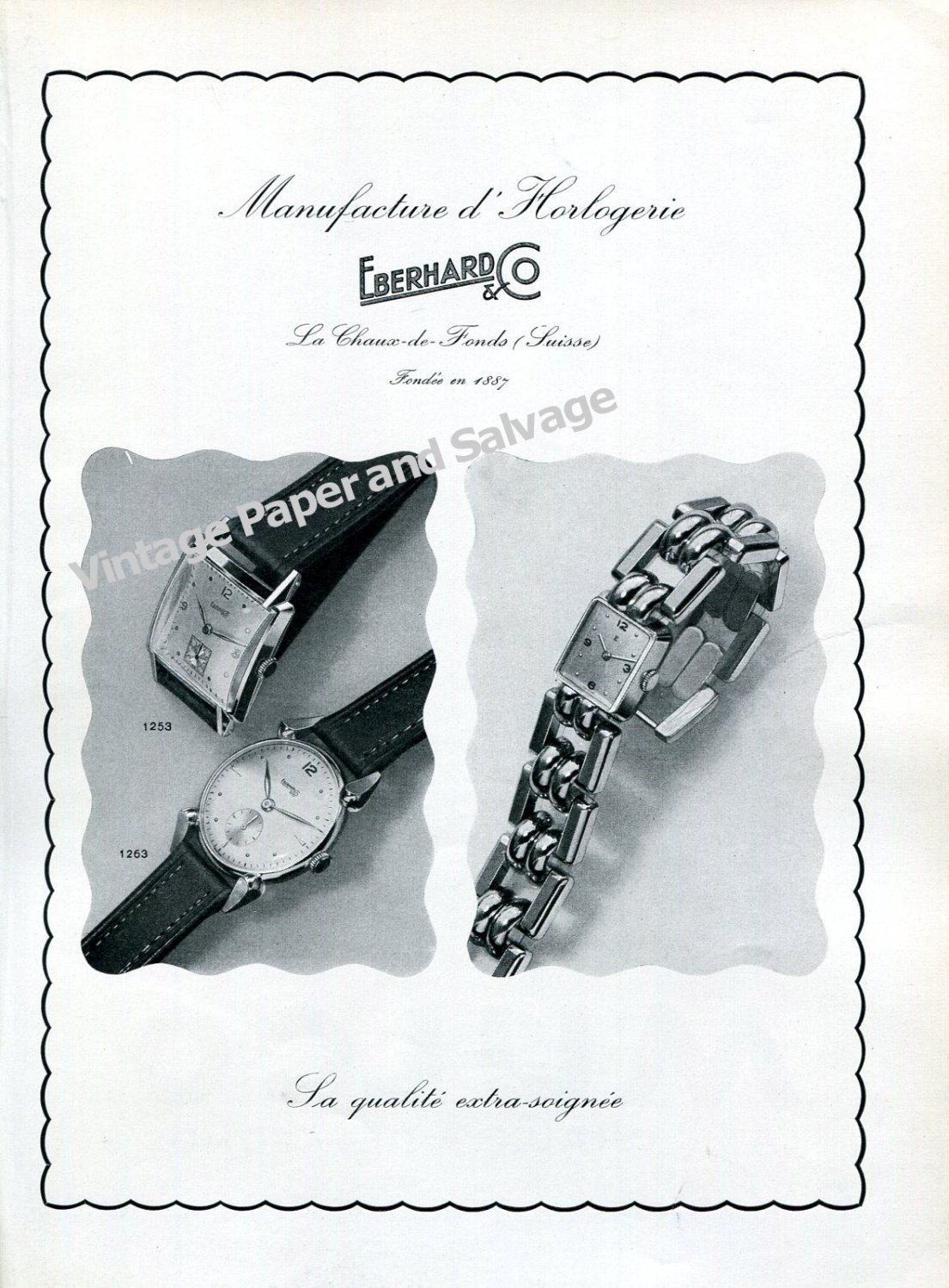 Eberhard & Co Manufacture d'Horlogerie Watch Company Switzerland Vintage 1946 Swiss Ad Advert Suisse