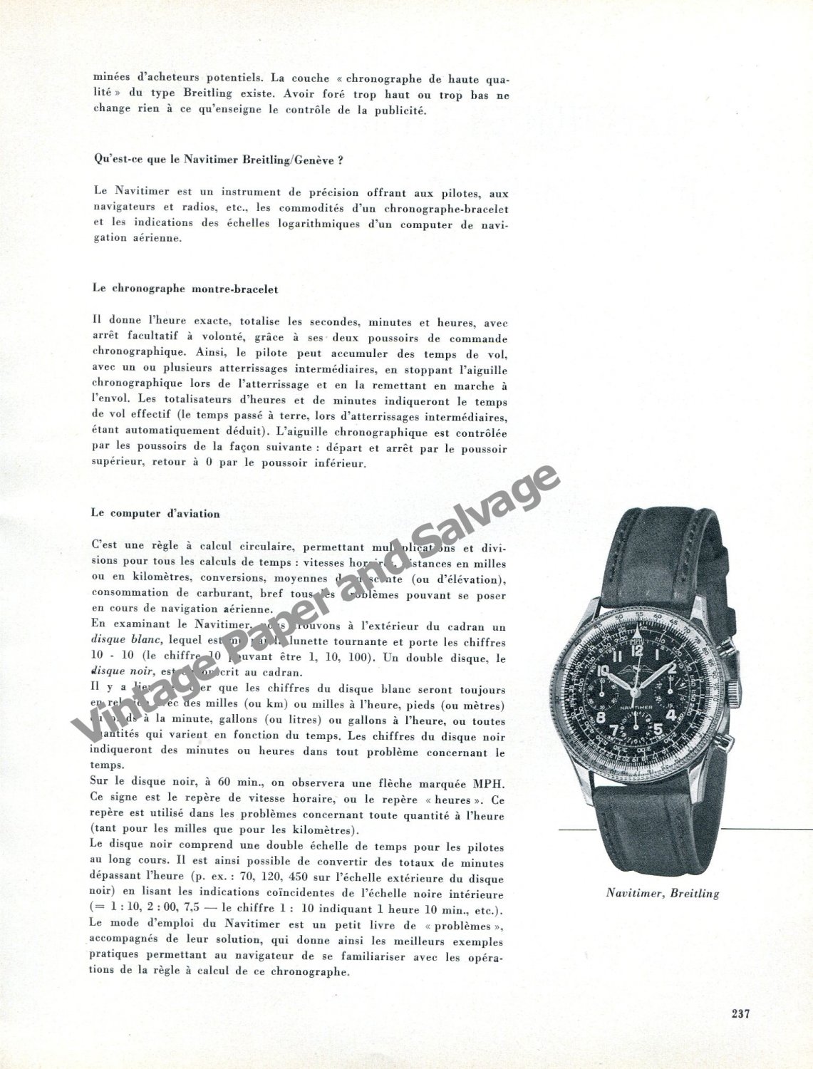 Breitling Navitimer 1957 Swiss Magazine Article Les Voyages Par Air by G Caspari