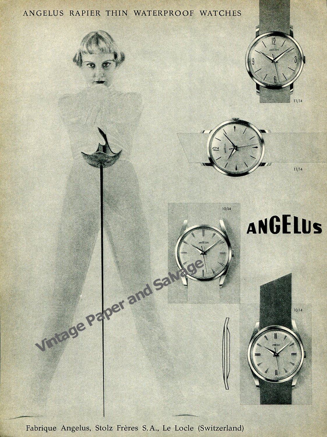 Vintage 1957 Angelus Stolz Freres SA Switzerland 1950s Swiss Ad Advert Suisse Schweiz