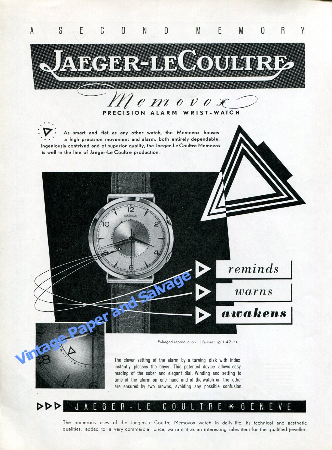 1950 Jaeger LeCoultre Switzerland Vintage Swiss Print Ad Advert