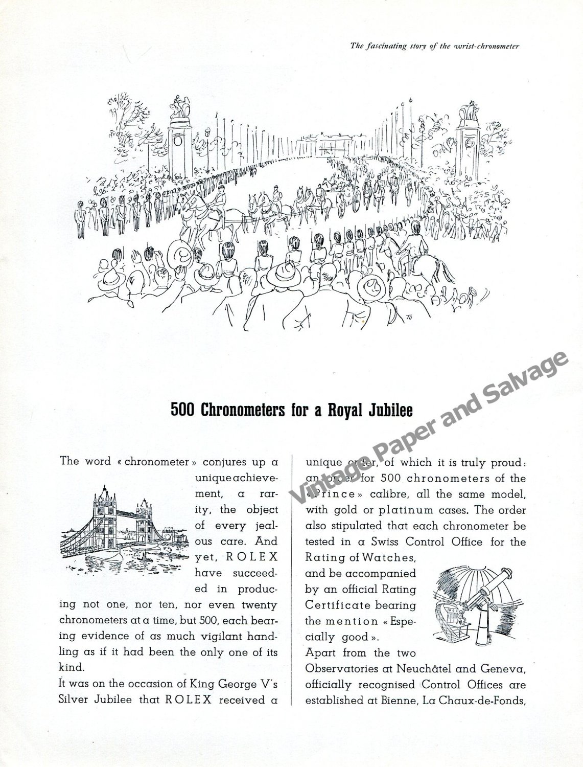 1948 Rolex Watch Co 500 Chronometers for a Royal Jubilee Rolex Always Leads Vintage Swiss Print Ad