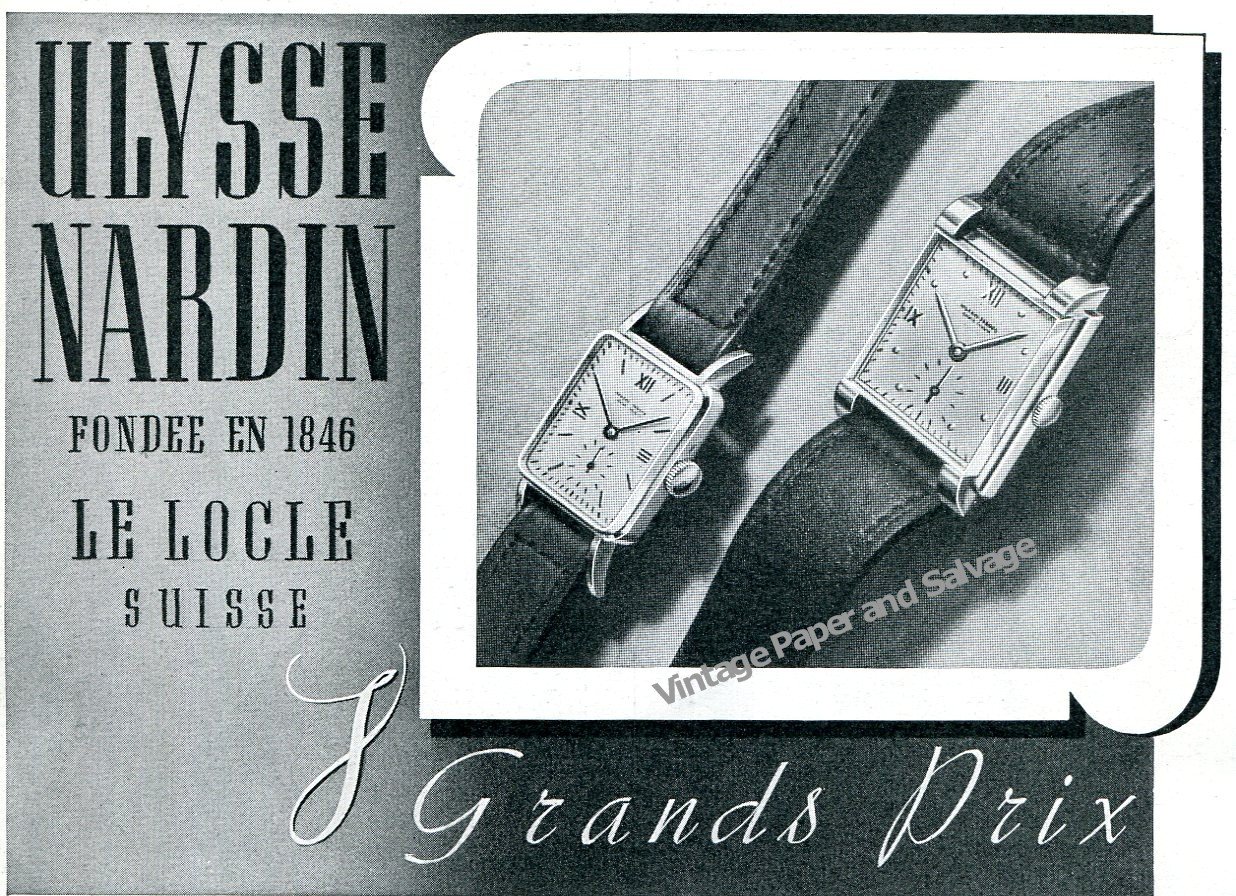 Vintage 1943 Ulysse Nardin Watch Company Switzerland 1940s Swiss Ad Advert Suisse