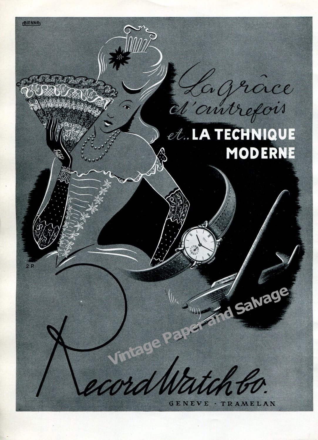 Vintage 1943 Record Watch Company Switzerland 1940s Swiss Ad Advert Suisse