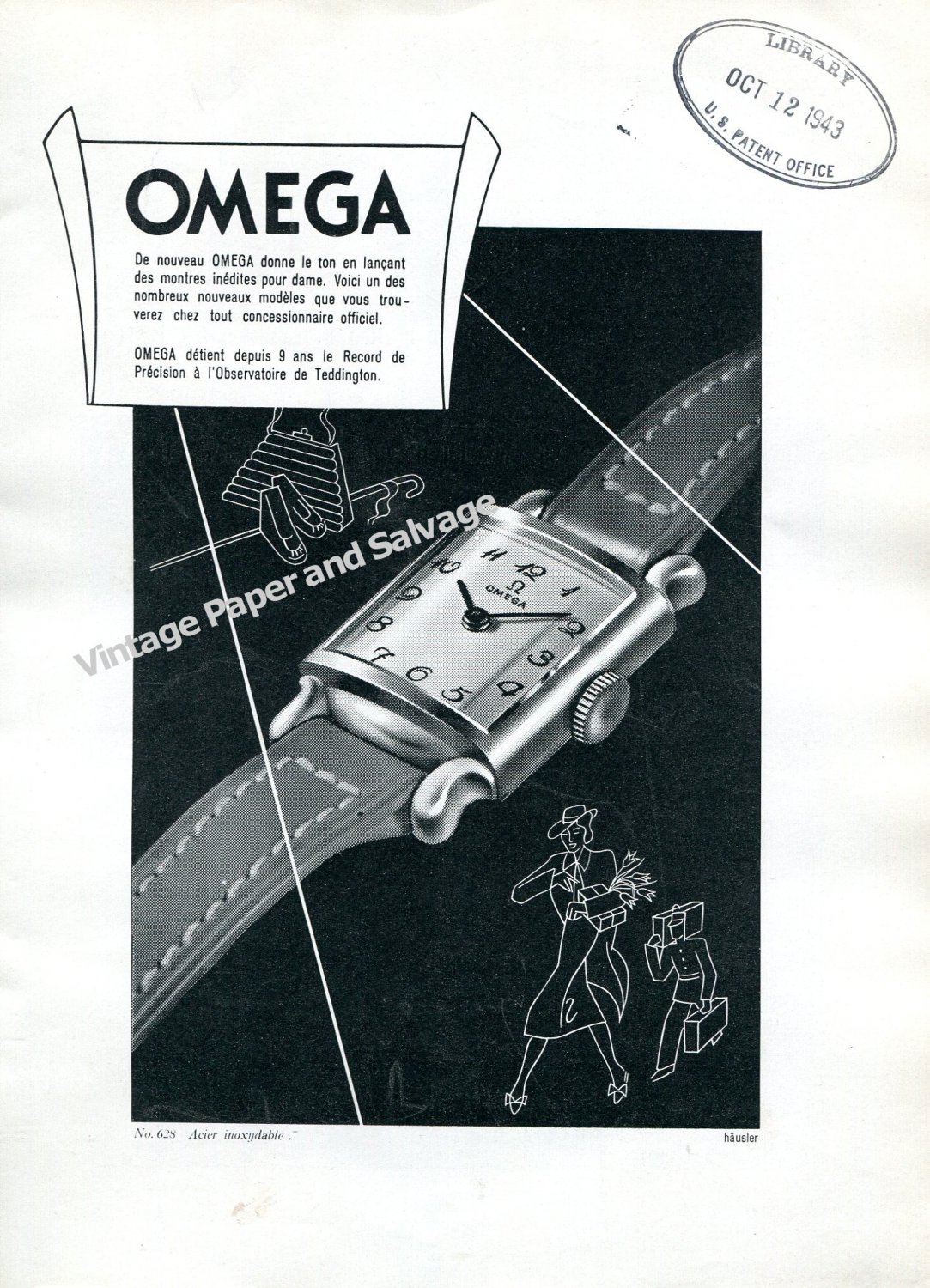 Vintage 1943 Omega Watch Company Switzerland 1940s Swiss Print Ad Advert Suisse