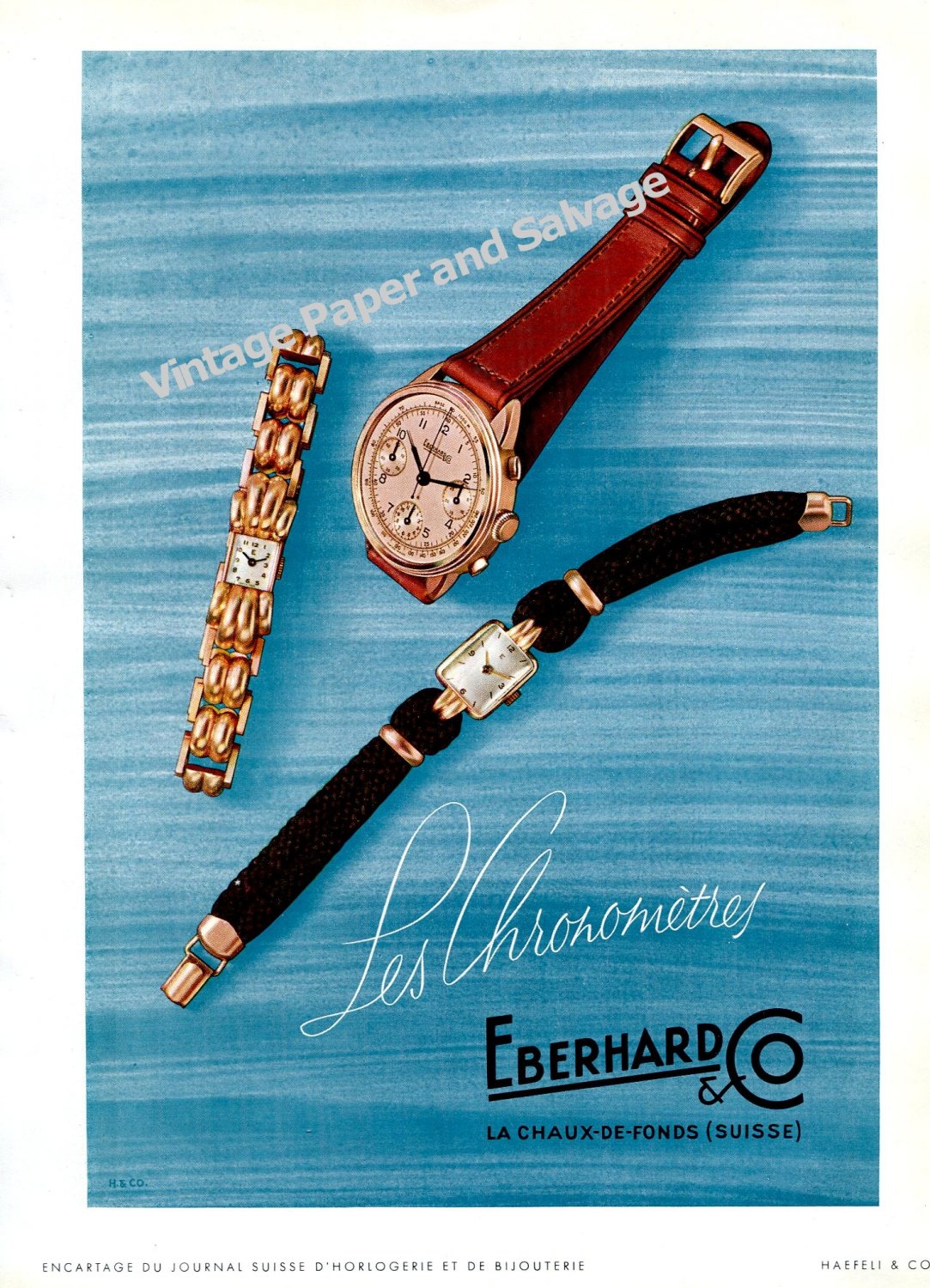 Vintage 1943 Eberhard & Co Watch Company Switzerland 1940s Swiss Print Ad Advert Suisse