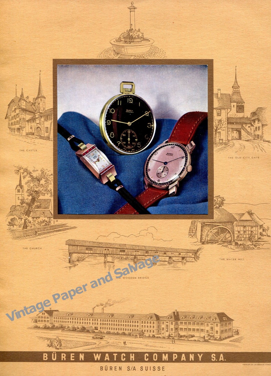 Vintage 1943 Buren Watch Company Switzerland 1940s Swiss Print Ad Advert Suisse