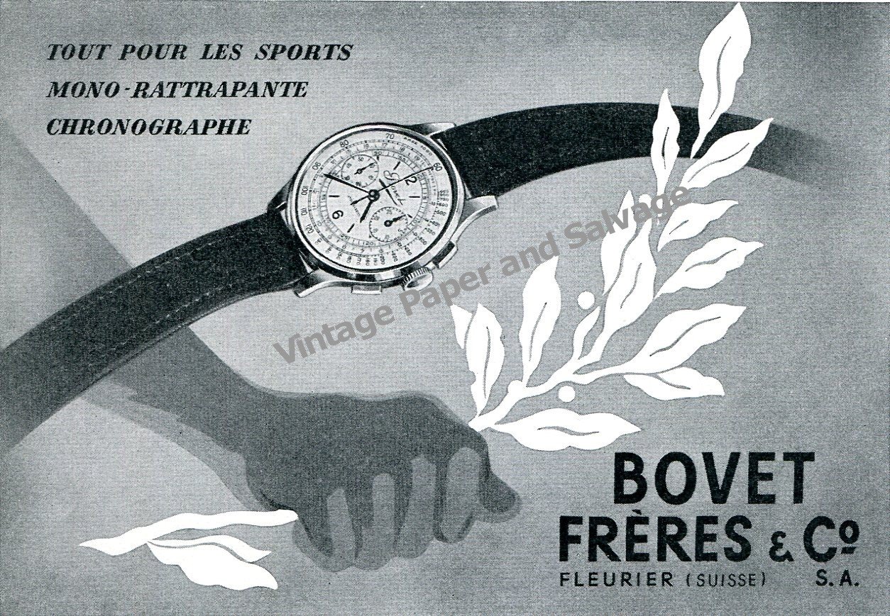 Vintage 1943 Bovet Freres & Co Watch Company Switzerland 1940s Swiss Ad Advert Suisse