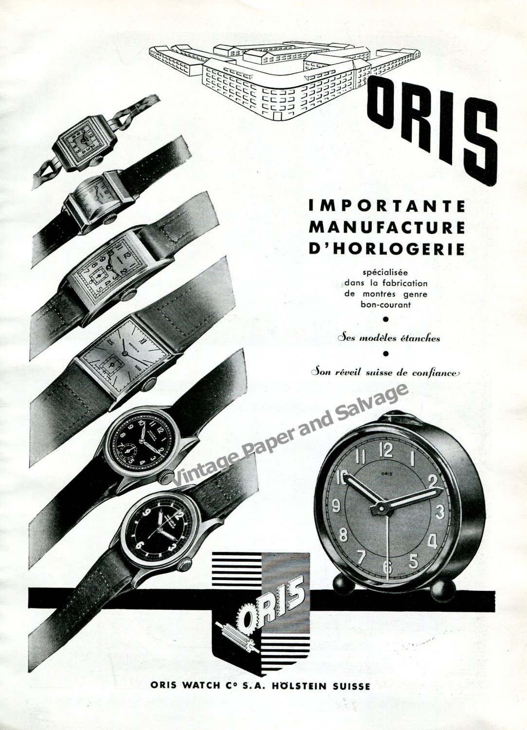 Vintage 1943 Oris Watch Co S.A. Holstein Switzerland 1940s Swiss