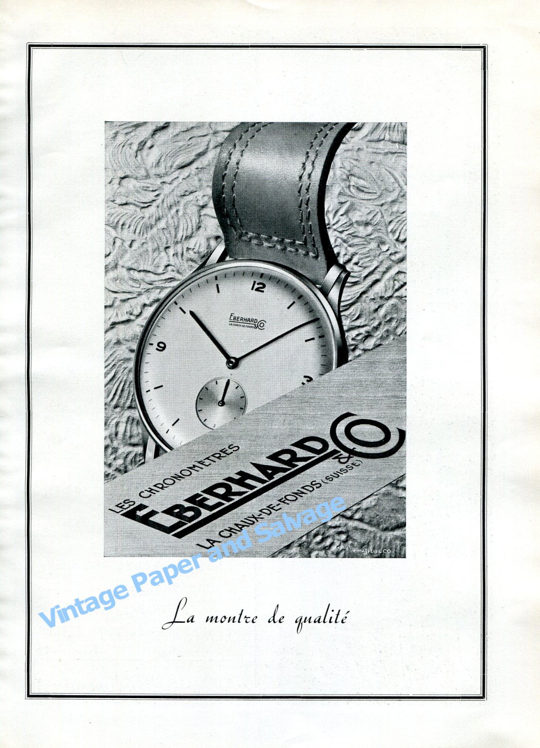 Vintage 1943 Eberhard Watch Company Switzerland 1940s Swiss Ad Advert Publicite Suisse
