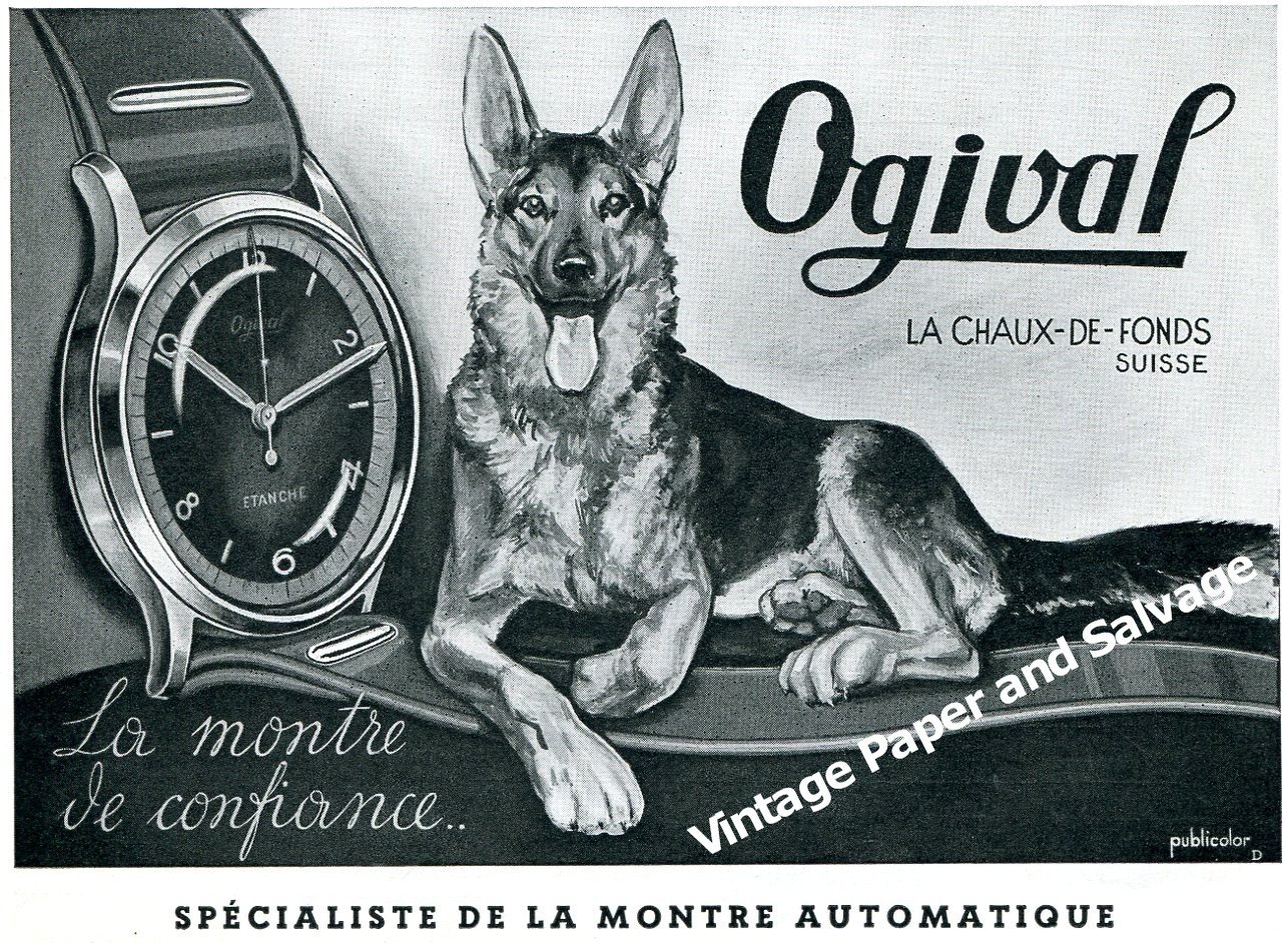 Vintage 1944 Ogival Watch Company Switzerland 1940s Swiss Print Ad Advert Suisse