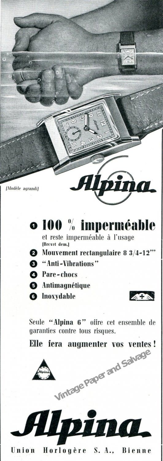 Vintage 1939 Alpina Watch Company Switzerland 1930s Swiss Print Ad Advert Suisse