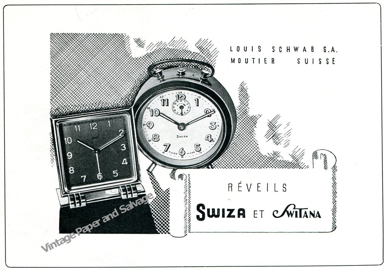1944 Swiza Switana Alarm Clock Company Louis Schwab SA Swiss Print Ad Suisse