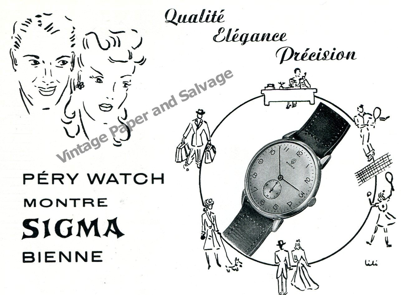 1944 Sigma Watch Company Pery Vintage 1940s Swiss Ad Advert Suisse Switzerland