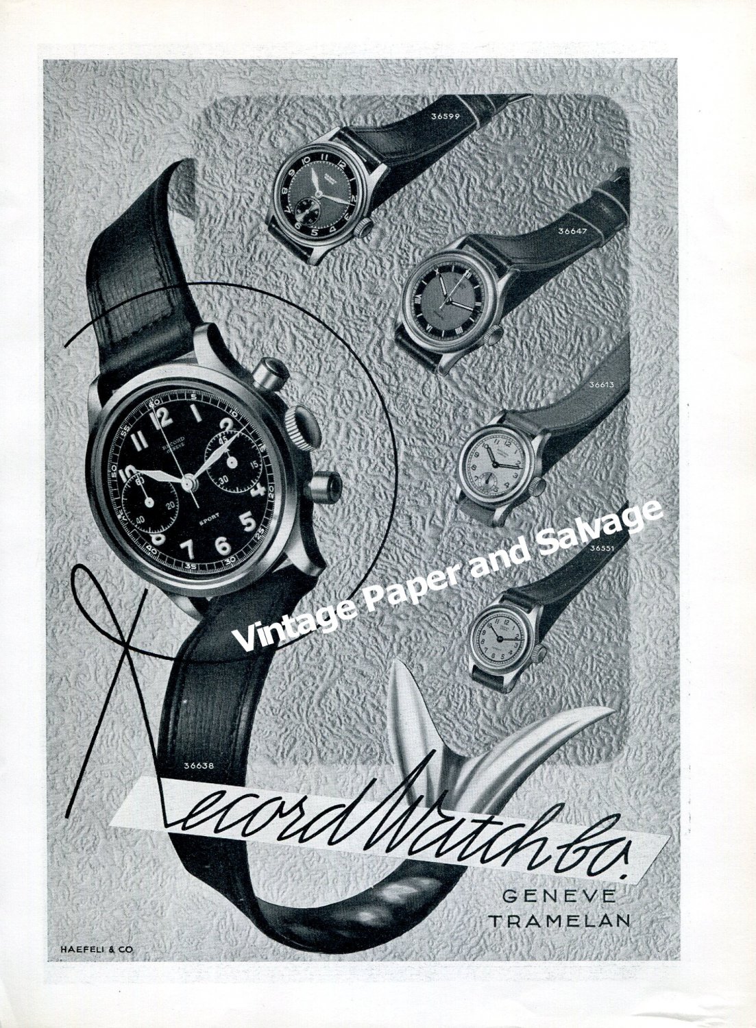 Vintage 1942 Record Watch Company Switzerland Original 1940s Swiss Print Ad Advert Suisse
