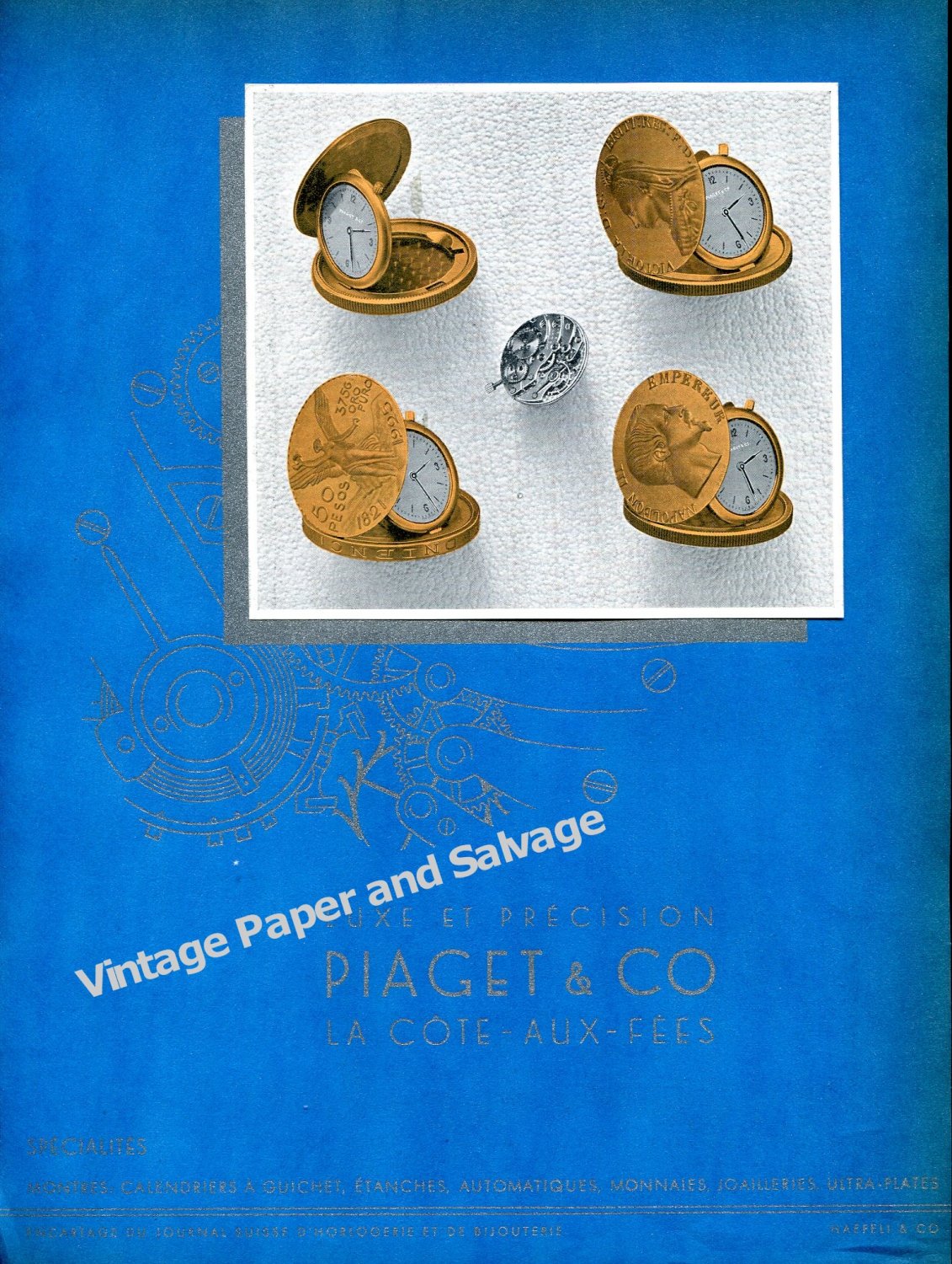 Vintage 1942 Piaget & Co Watch Company Switzerland Original 1940s Swiss Print Ad Advert Suisse