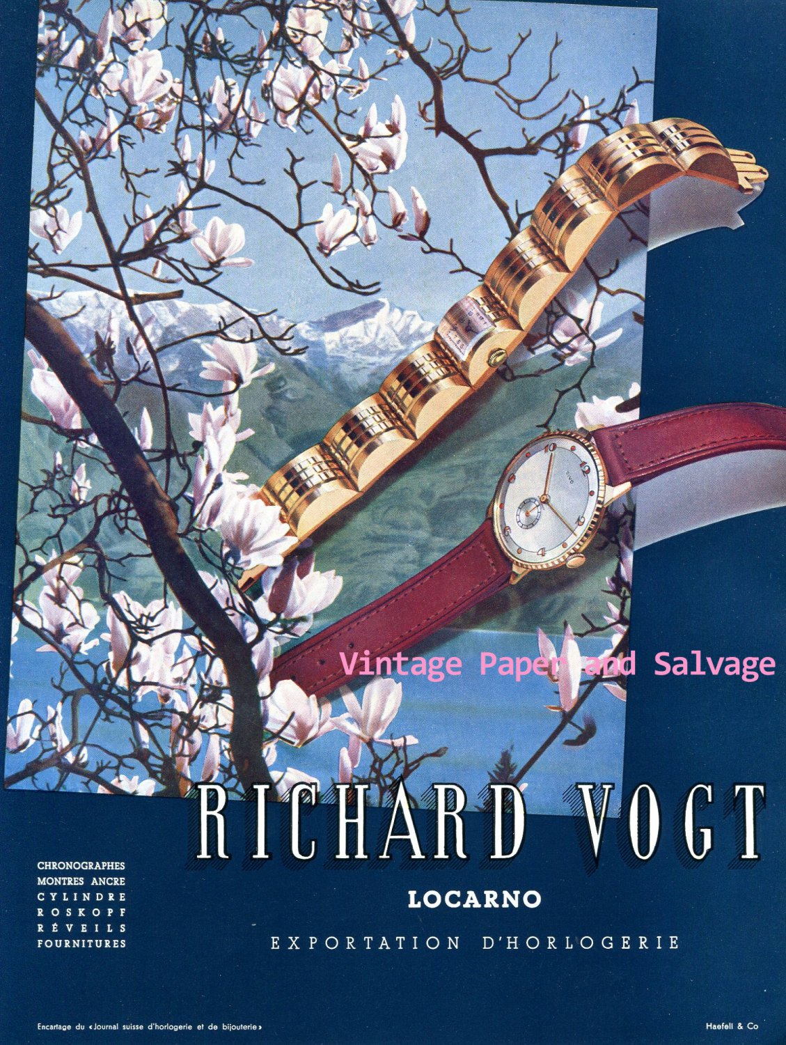 1945 Richard Vogt Locarno Switzerland Exportation d'Horlogerie Swiss Print Ad