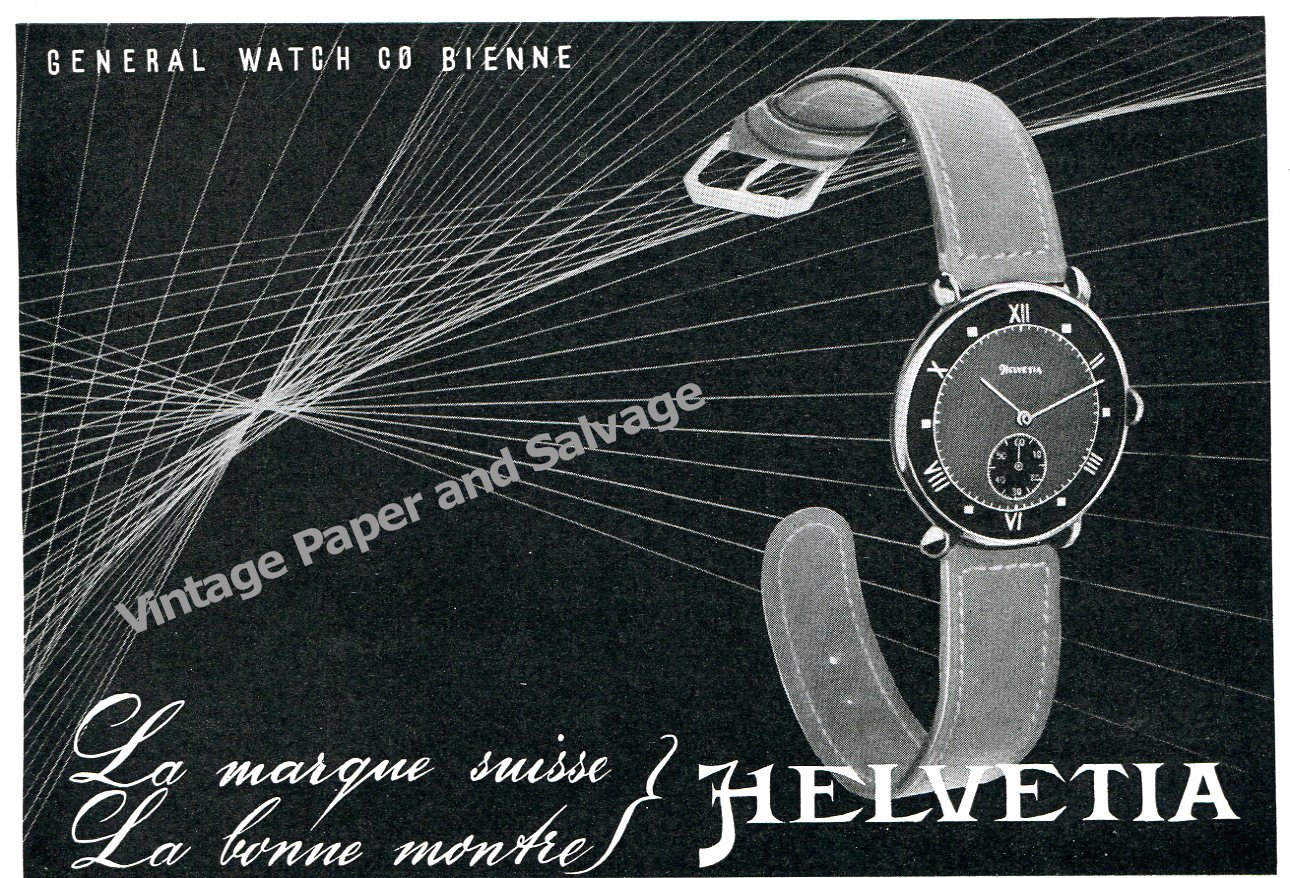 1943 Helvetia General Watch Co Bienne Switzerand 1940s Swiss Ad Advert Suisse