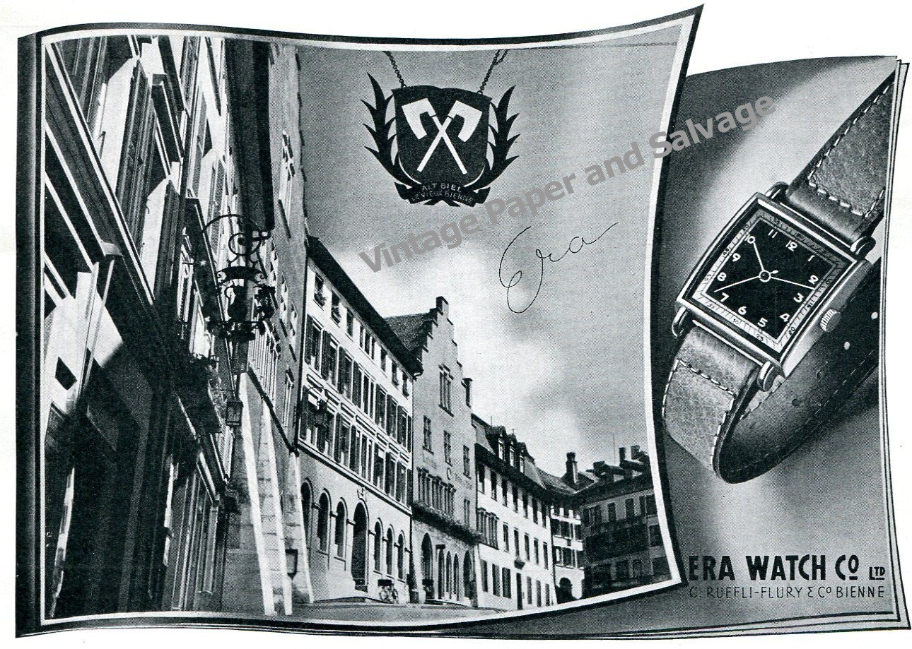 1943 Era Watch Company C Ruefli-Flury & Co Switzerland 1940s Swiss Advert Suisse