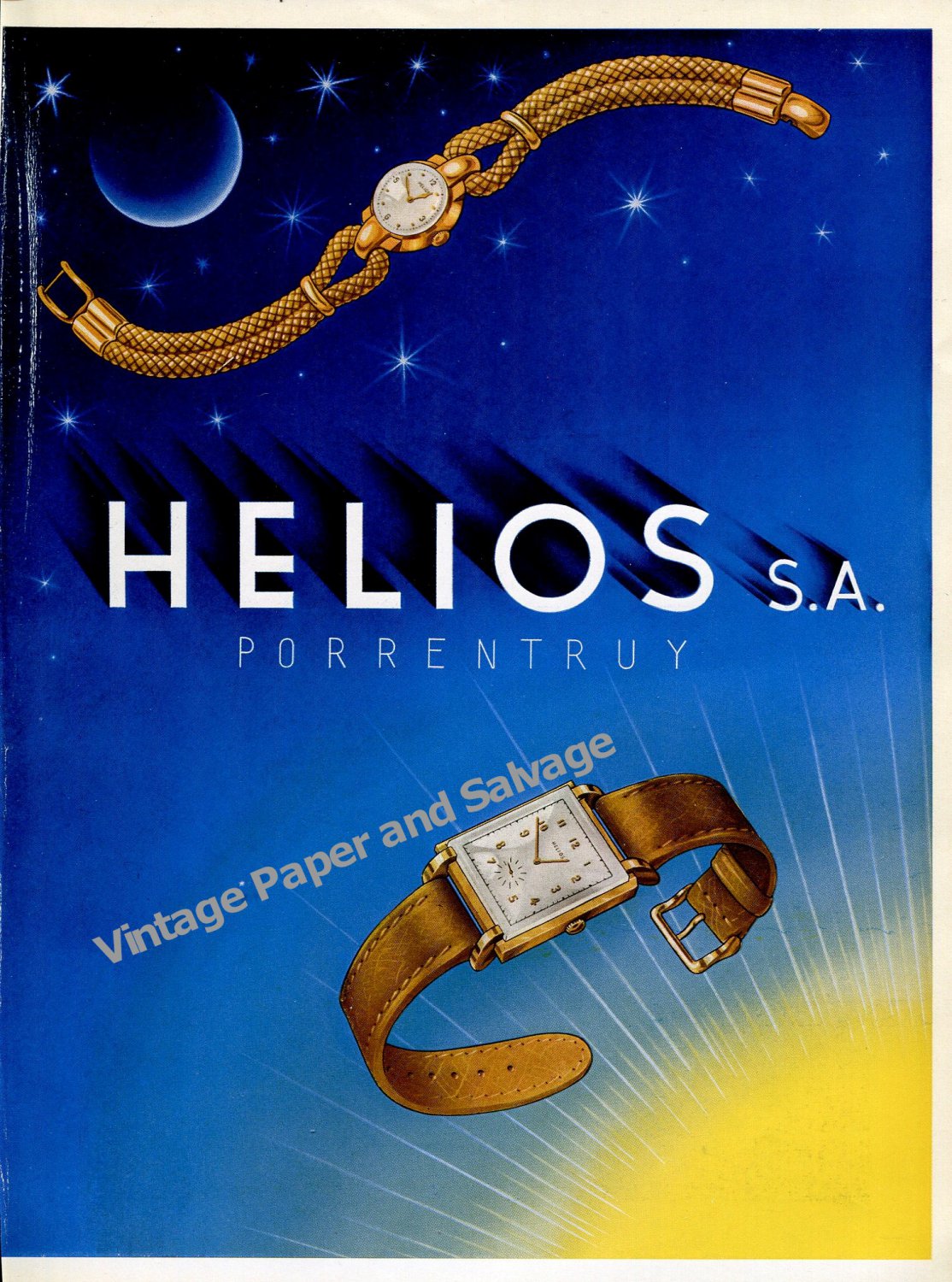Vintage 1946 Helios Watch Company Porrentruy Switzerland 1940s Swiss Print Ad Advert Suisse