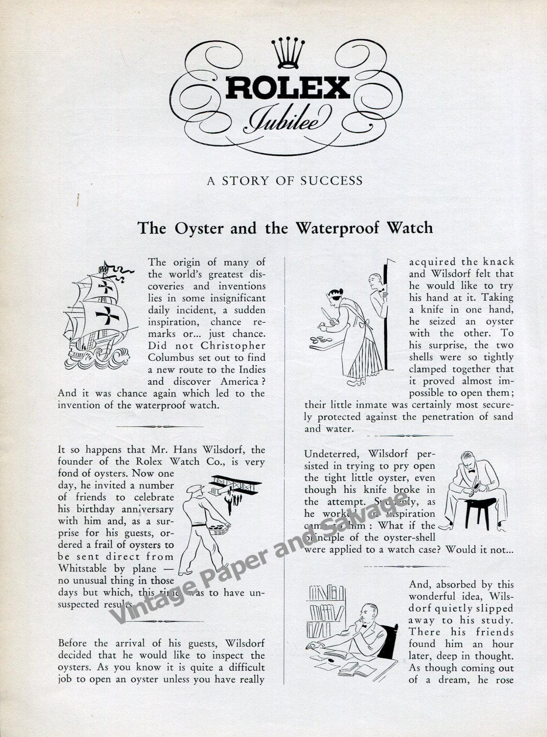 1946 Rolex The Oyster and the Waterproof Watch A Story of Success Vintage 1940s Swiss Print Ad