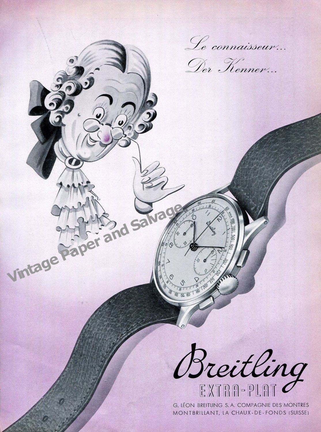 Vintage 1942 Breitling Watch Company Montbrillant Switzerland 1940s Swiss Ad Advert Suisse