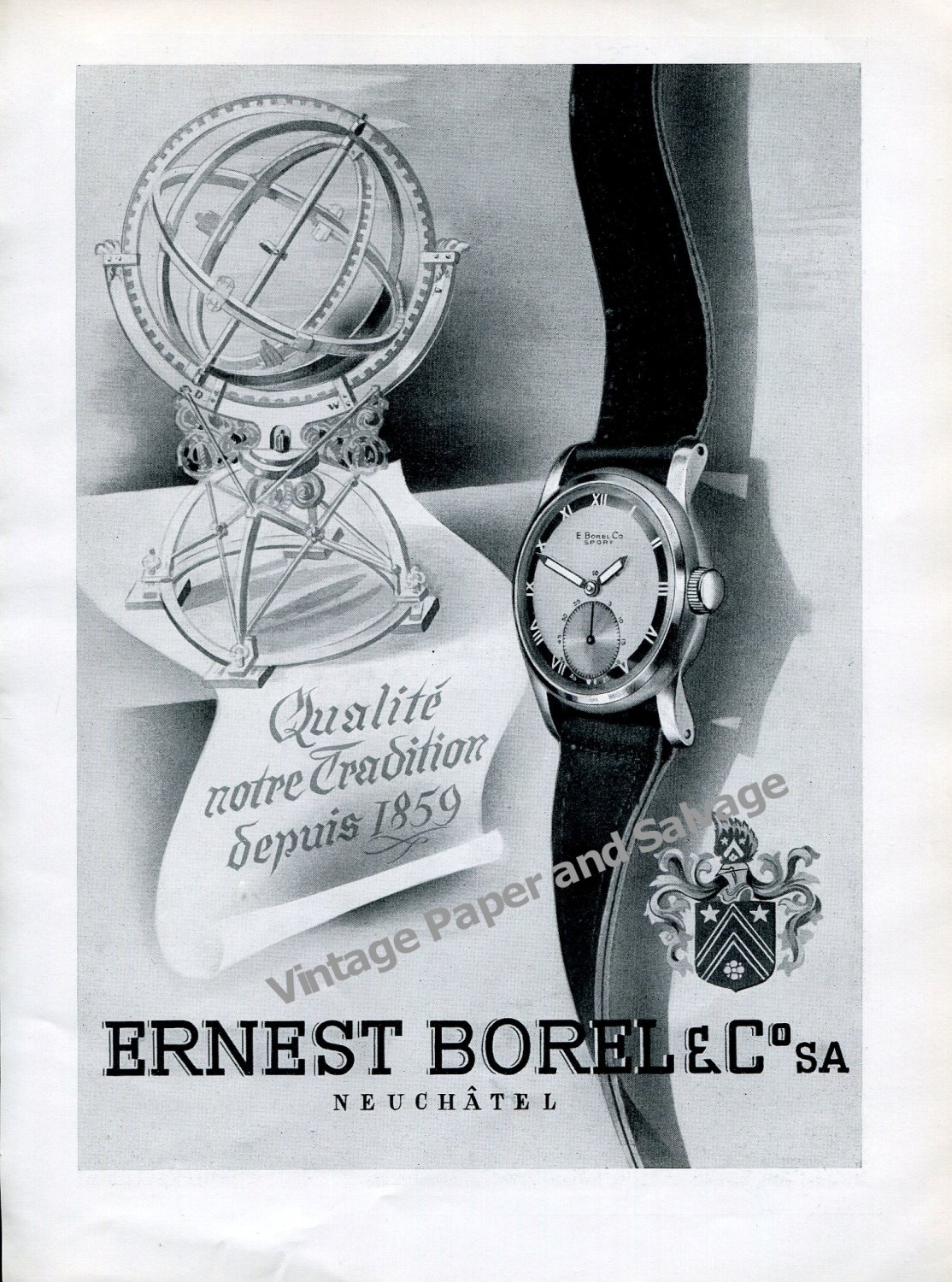 Vintage 1942 Ernest Borel & Co SA Watch Company Switzerland 1940s Swiss Ad Advert Suisse