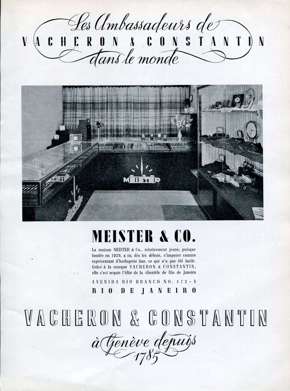 Vintage 1942 Vacheron Constantin Watch Co Switzerland Meister & Co Vintage Swiss Ad Advert Suisse