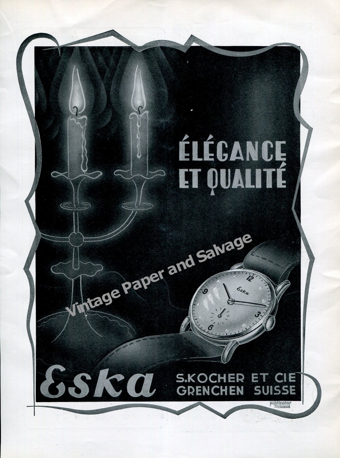 Vintage 1942 Eska S Kocher & Cie Watch Company Switzerland 1940s Swiss Ad Advert Suisse