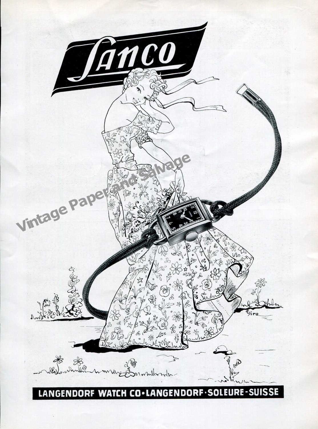 Vintage 1942 Lanco Langendorf Watch Company Switzerland Original 1940s Swiss Print Ad Suisse