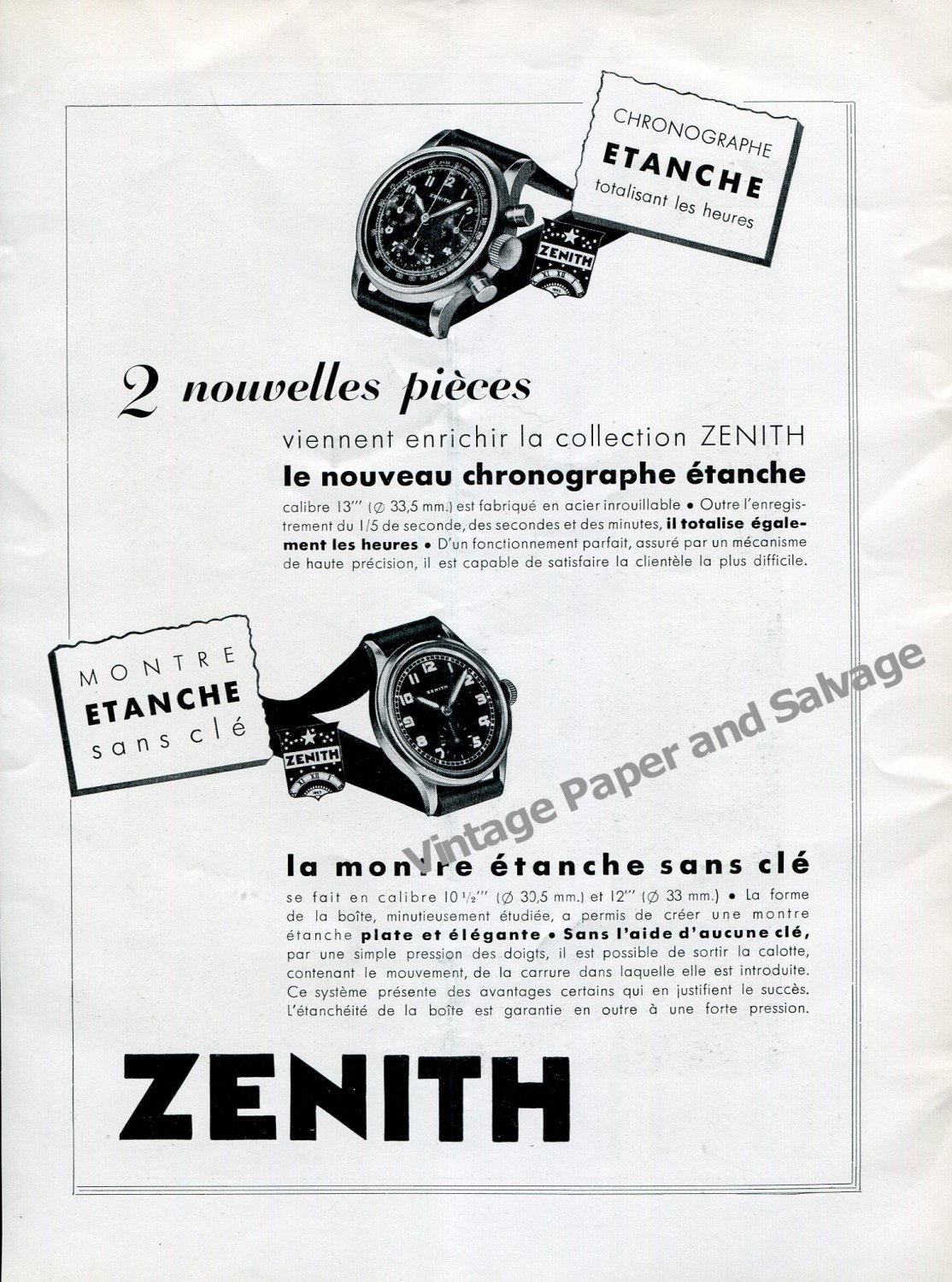 Vintage 1942 Zenith Watch Company Switzerland 1940s Swiss Ad Advert Suisse Suiza