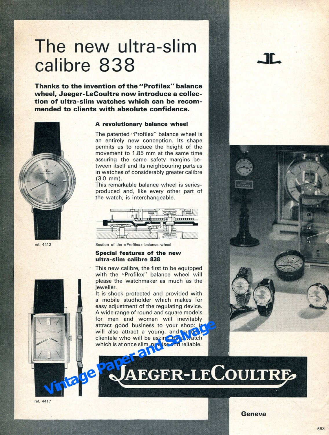 1964 Jaeger LeCoultre 838 Watch Advert Vintage 1960s Swiss Print