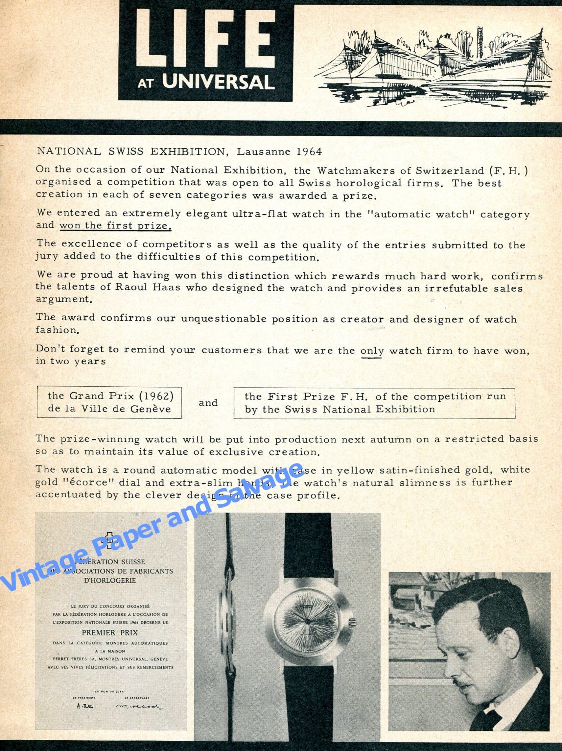 1964 Universal Watch Company Universal Geneve Life At Universal Swiss Print Ad