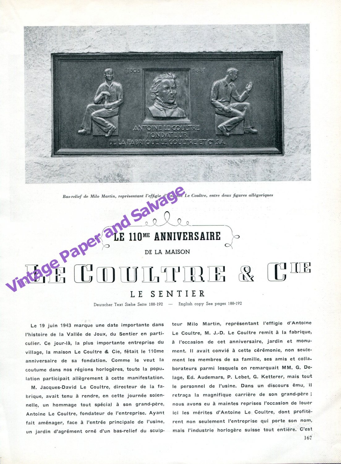 LeCoultre & Cie Vintage 1943 110 Year Anniversary Le Sentier Switzerland Swiss Suisse