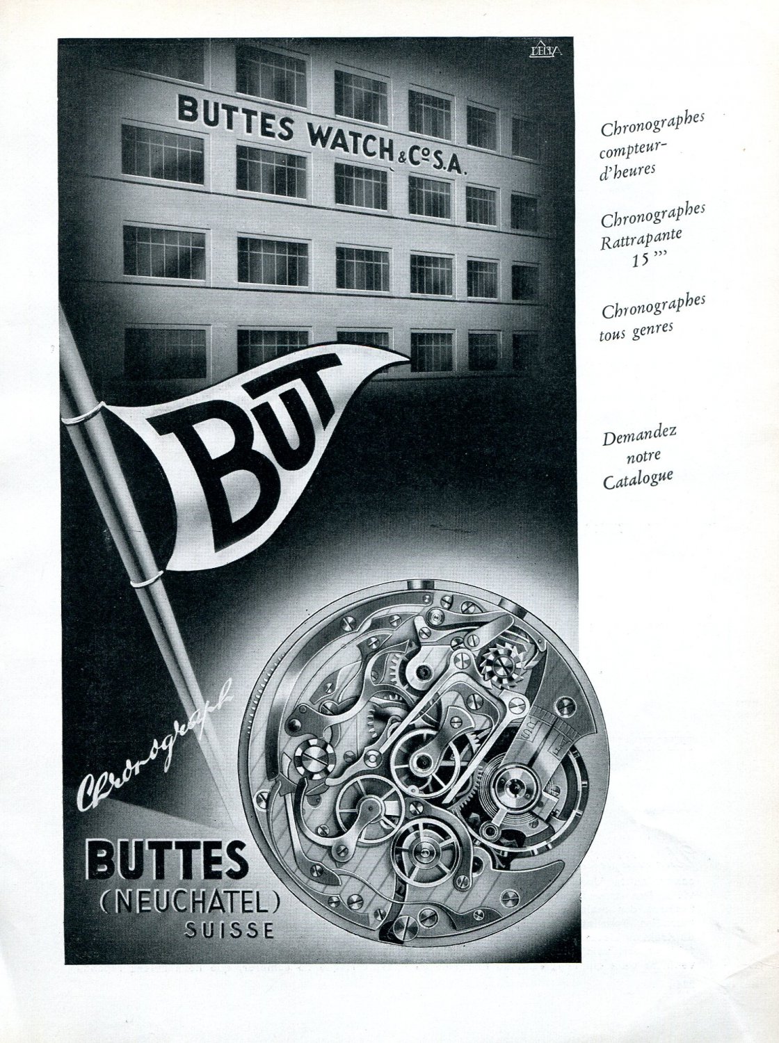 Vintage 1943 Buttes Watch Company Switzerland 1940s Swiss Ad Advert Suisse Schweiz