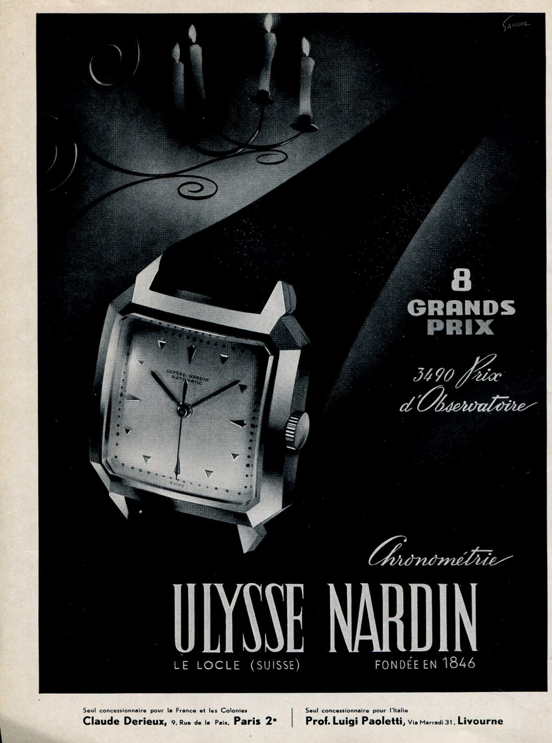 Vintage 1954 Ulysse Nardin Watch Company Switzerland 1950s Swiss Print Ad Suisse