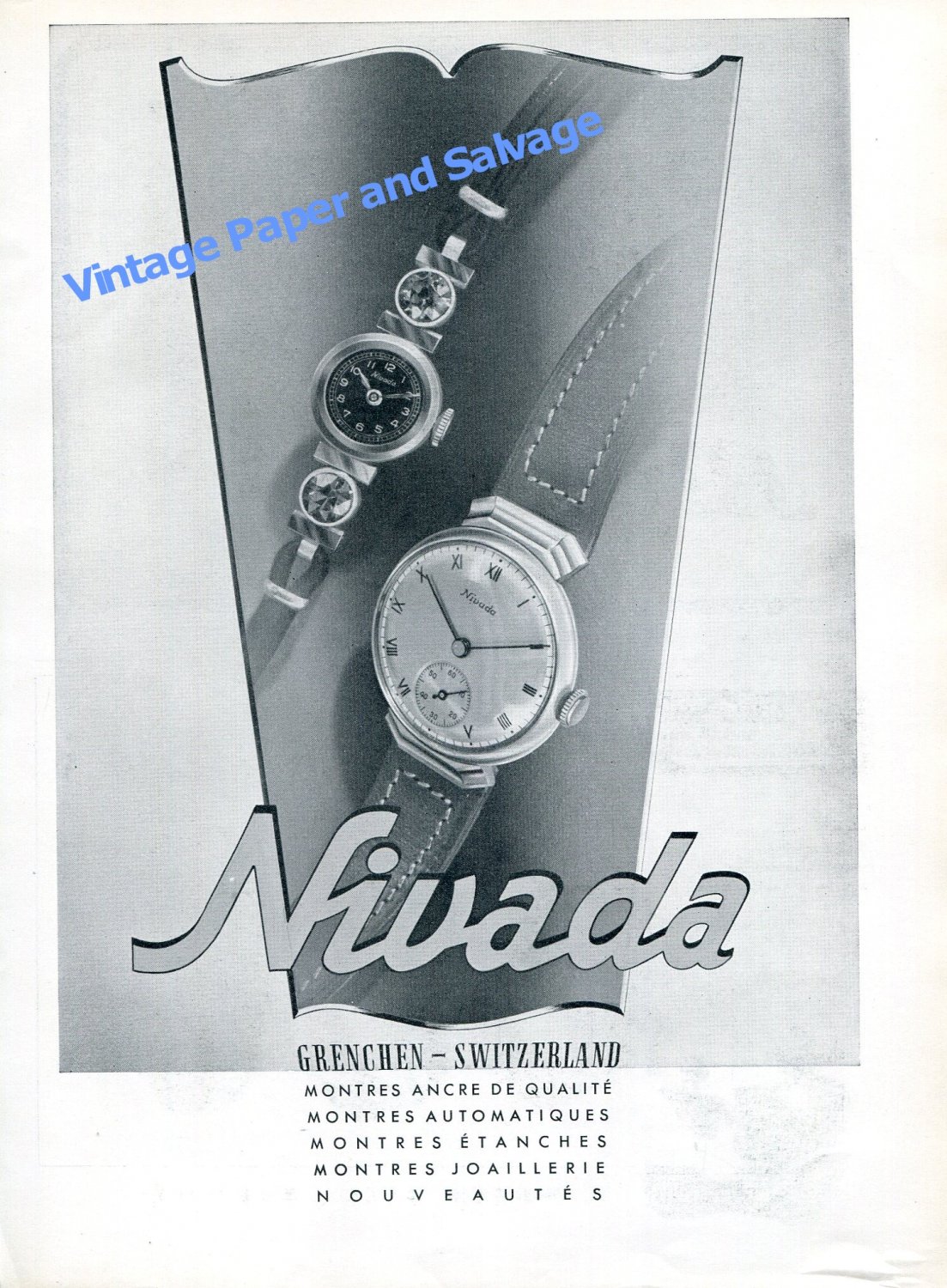 Vintage 1942 Nivada Watch Company Grenchen Switzerland 1940s Swiss Advert Suisse