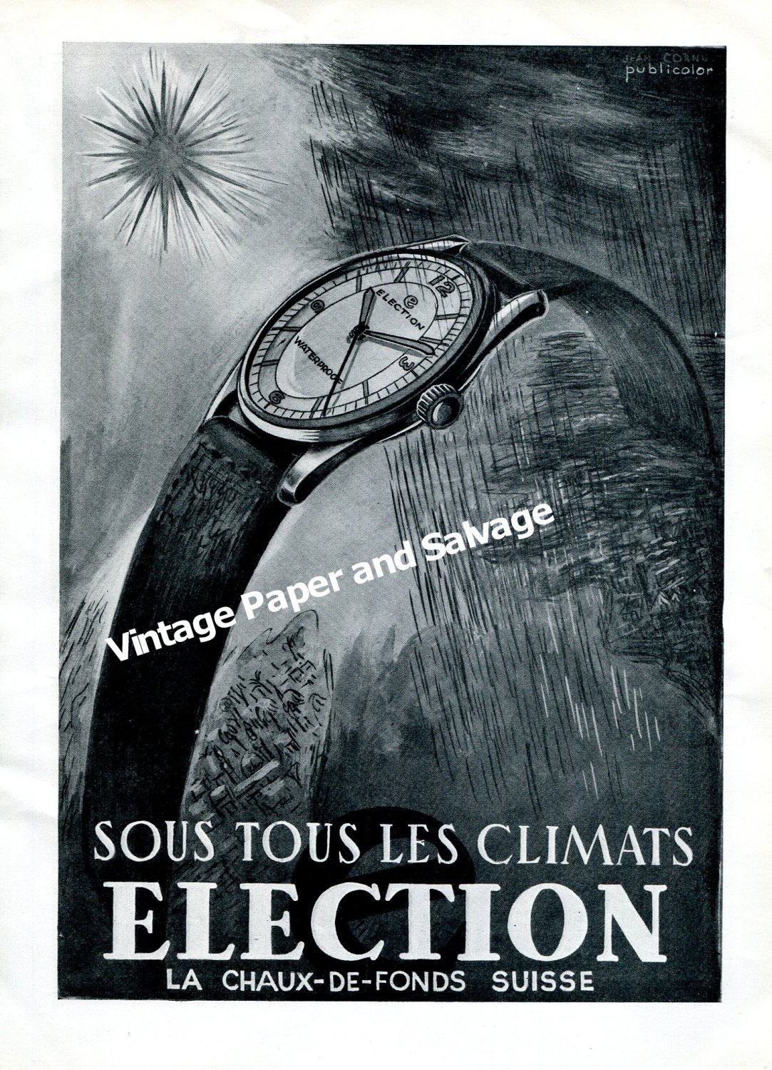 Vintage 1943 Election Watch Company Switzerland 1940s Swiss Ad Advert Suisse