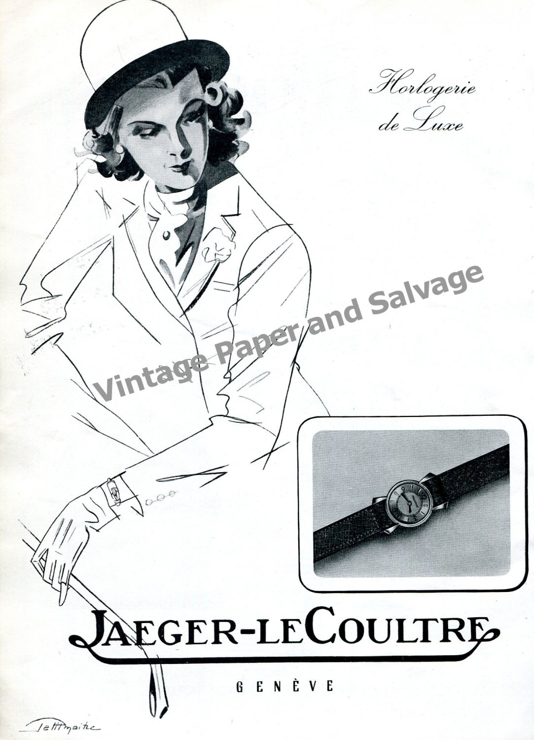 Vintage 1943 Jaeger-LeCoultre Watch Company Switzerland Original 1940s Swiss Print Ad Suisse
