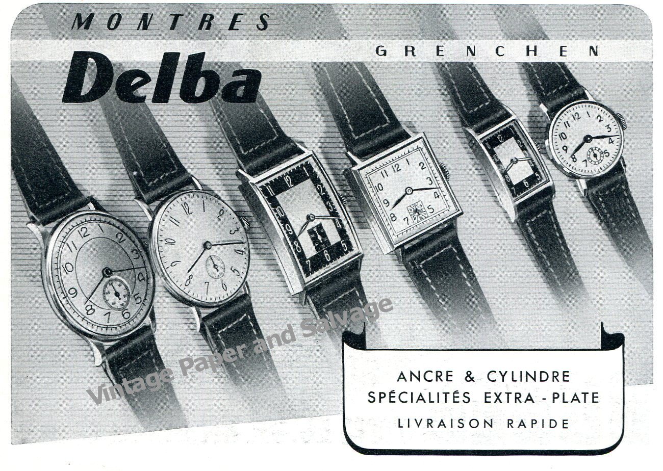 Vintage 1942 Delba Watch Company Grenchen Switzerland 1940s Swiss Print Ad Advert Suisse