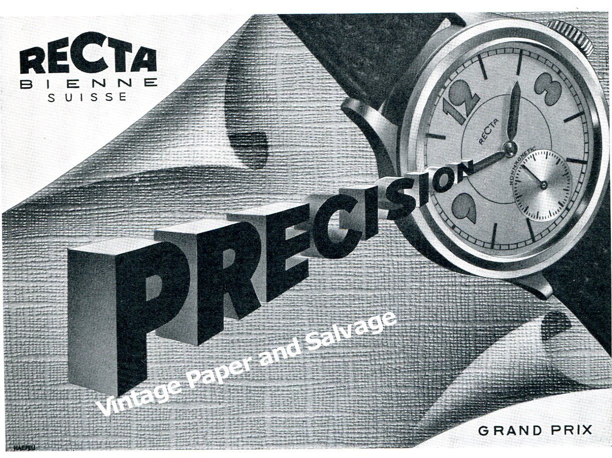 Vintage 1942 Recta Watch Company Switzerland 1940s Swiss Print Ad Advert Suisse