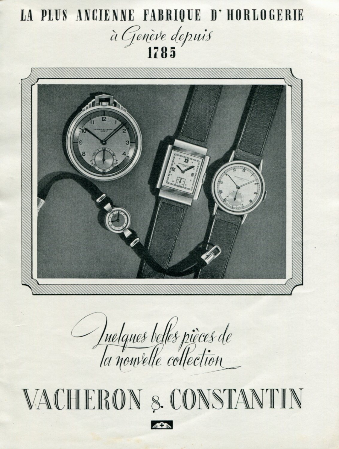 Vintage 1940 Vacheron & Constantin Watch Company Switzerland Swiss Print Ad Suisse