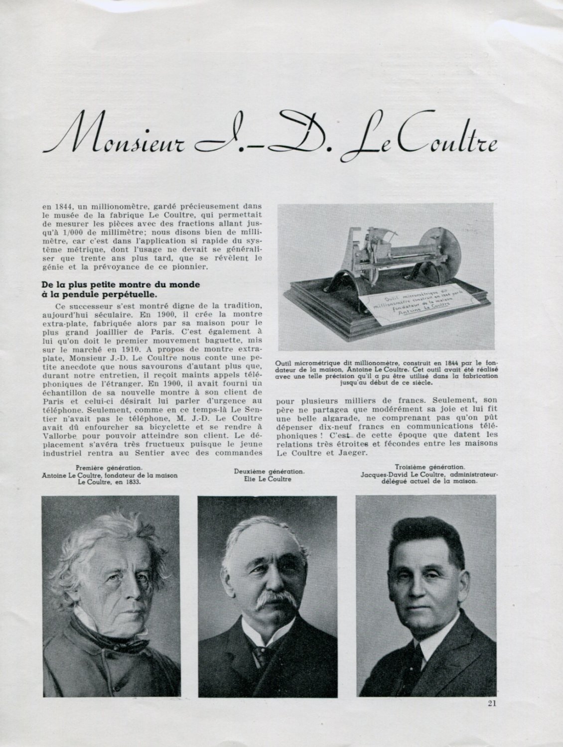 1936 LeCoultre Watch Clock Co Jacques-David Le Coultre Interview 1930s Swiss Magazine Article