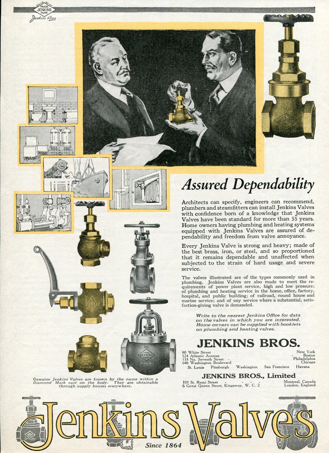 Vintage 1920 Jenkins Bros Jenkins Valves Plumbing Heating Print Ad Advert