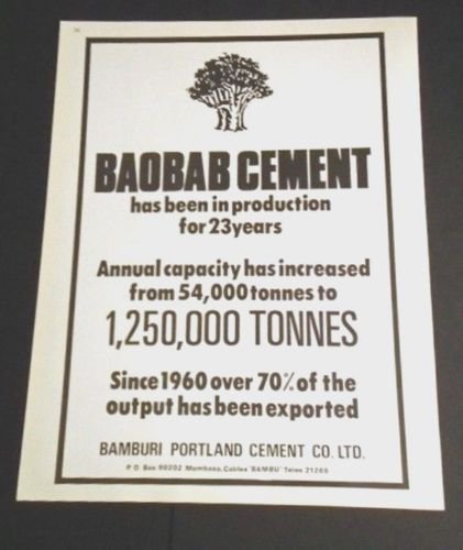 Vintage 1970s Bamburi Portland Cement Co Mombasa Bambu Baobab Cement Kenya 1970s Print Ad Advert