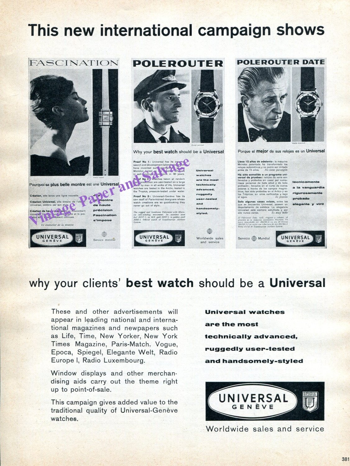 1960 Universal Geneve Watch Company Your Clients' Best Watch Should Be A Universal Swiss Ad