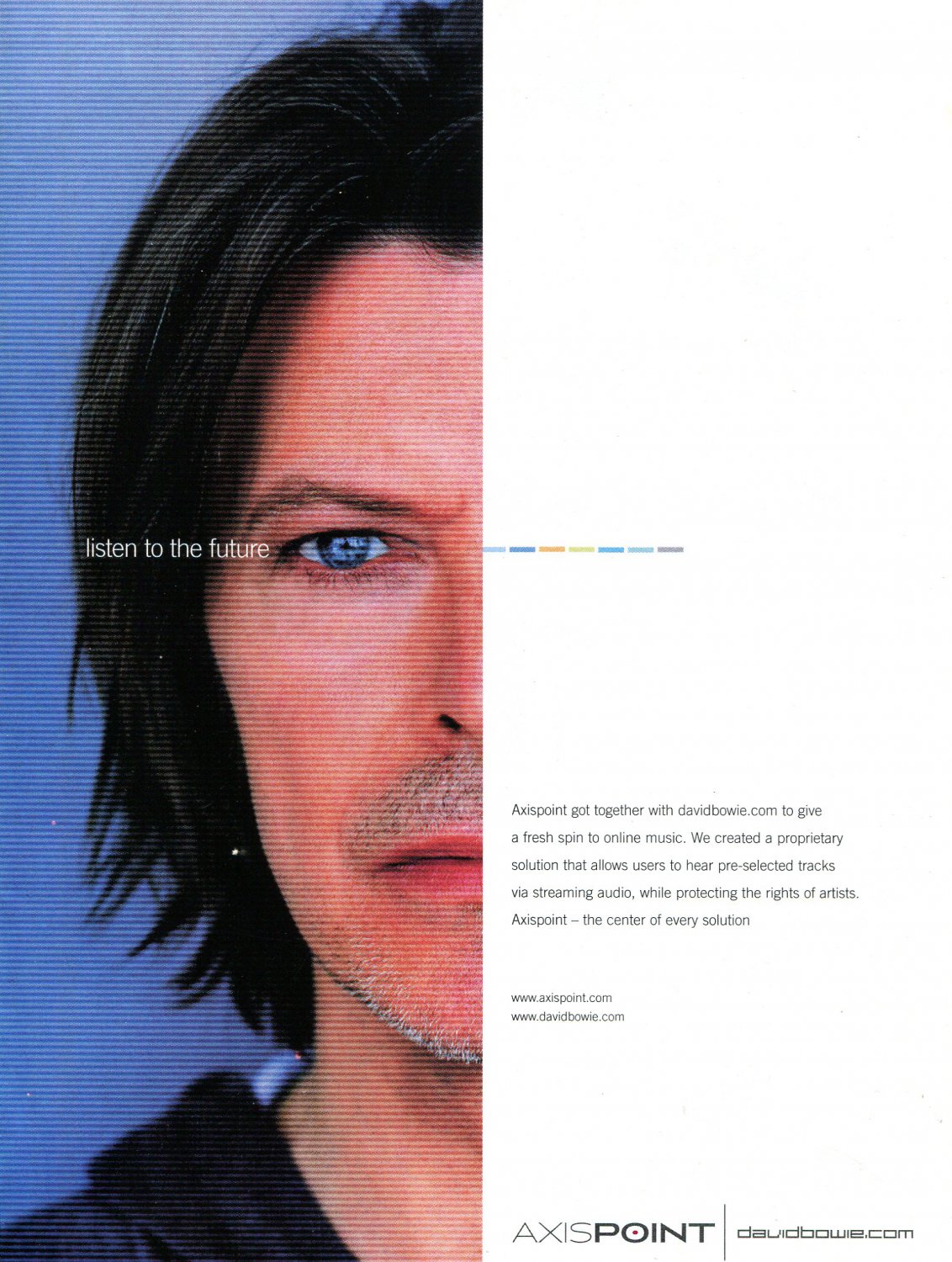 2001 David Bowie Axispoint Ad Advert Listen to the Future Magazine Advertisement